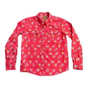 Wrangler Girl's Western Pearl Snap Shirt Long Sleeve Rodeo Cowgirl Western Red